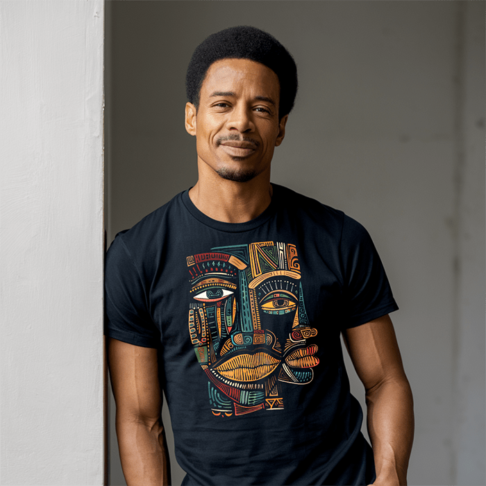 Abstract African Mask Cubism Art T-Shirt - Bold Black Apparel