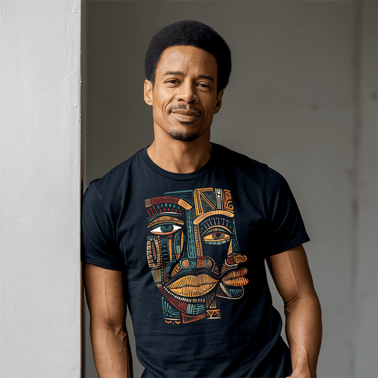 Abstract African Mask Cubism Art T-Shirt - Bold Black Apparel