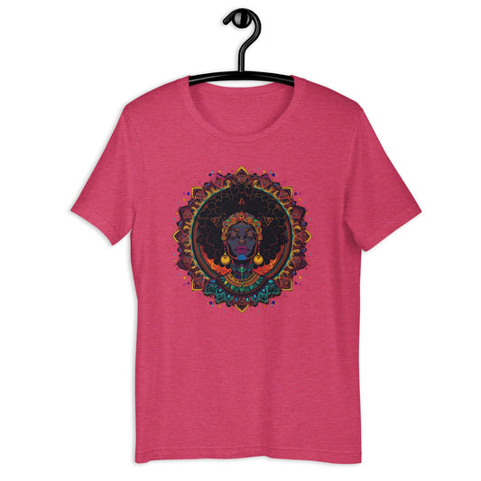 Black Woman Afro Mandala Yoga T-Shirt - Bold Black Apparel