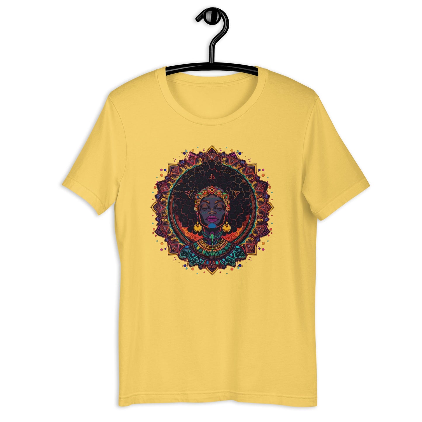 Black Woman Afro Mandala Yoga T-Shirt - Bold Black Apparel