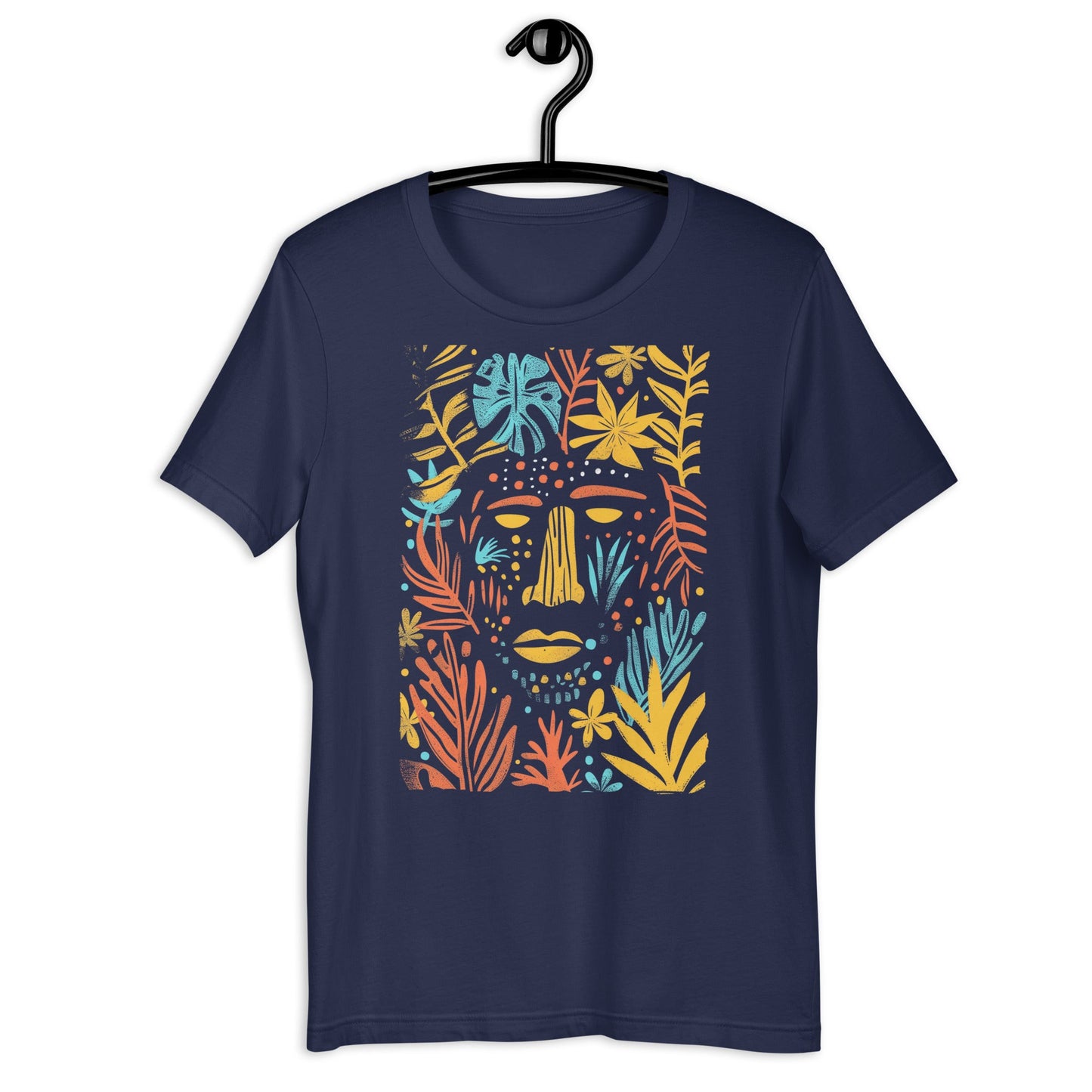 Caribbean Leaves Pattern Line Art T-Shirt - Bold Black Apparel