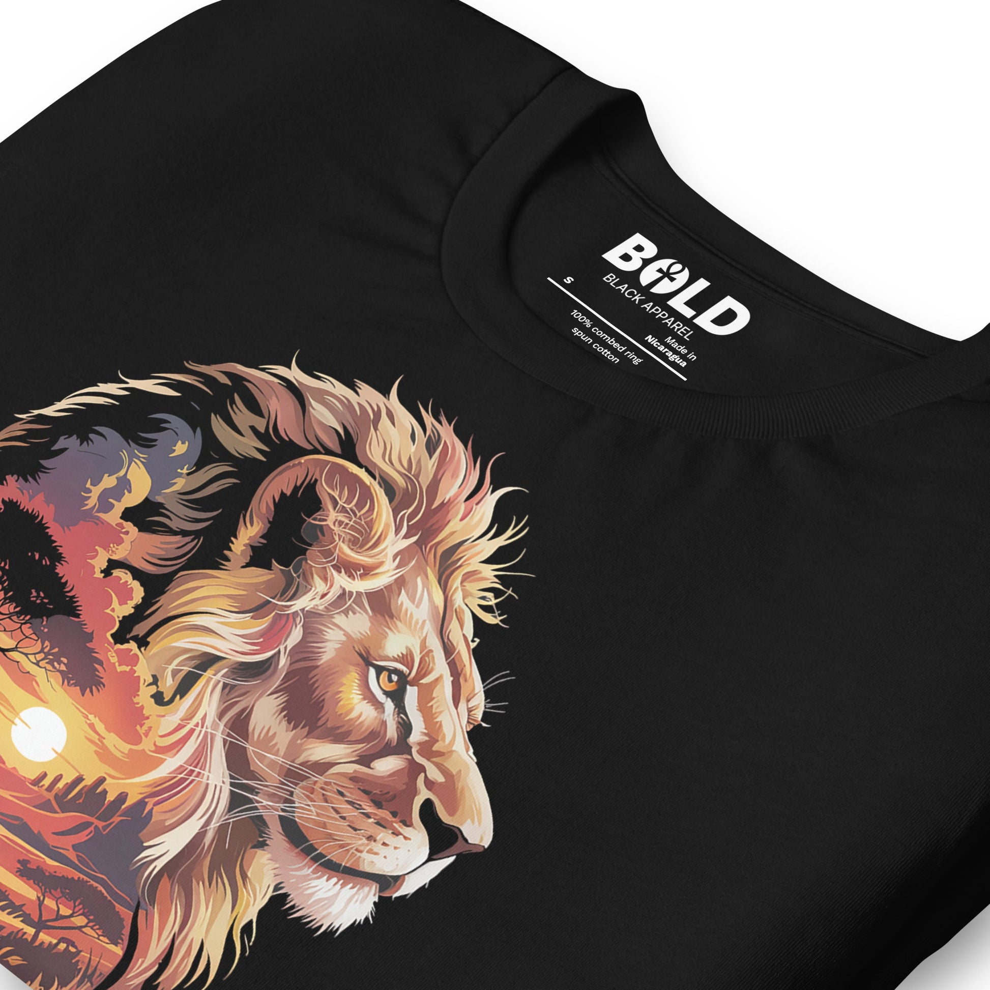 Lion African Landscape T-Shirt - Bold Black Apparel