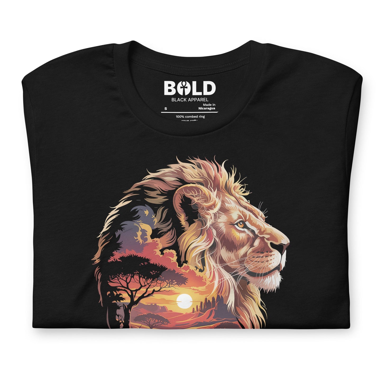 Lion African Landscape T-Shirt - Bold Black Apparel
