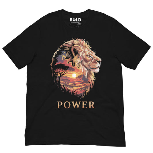 Lion African Landscape T-Shirt - Bold Black Apparel