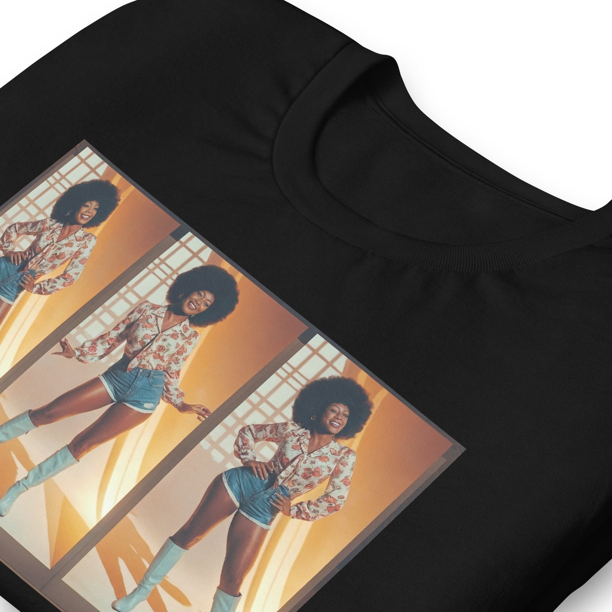 POSES 70's Black Woman T-Shirt - Bold Black Apparel