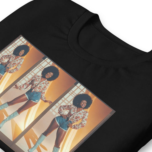 POSES 70's Black Woman T-Shirt - Bold Black Apparel