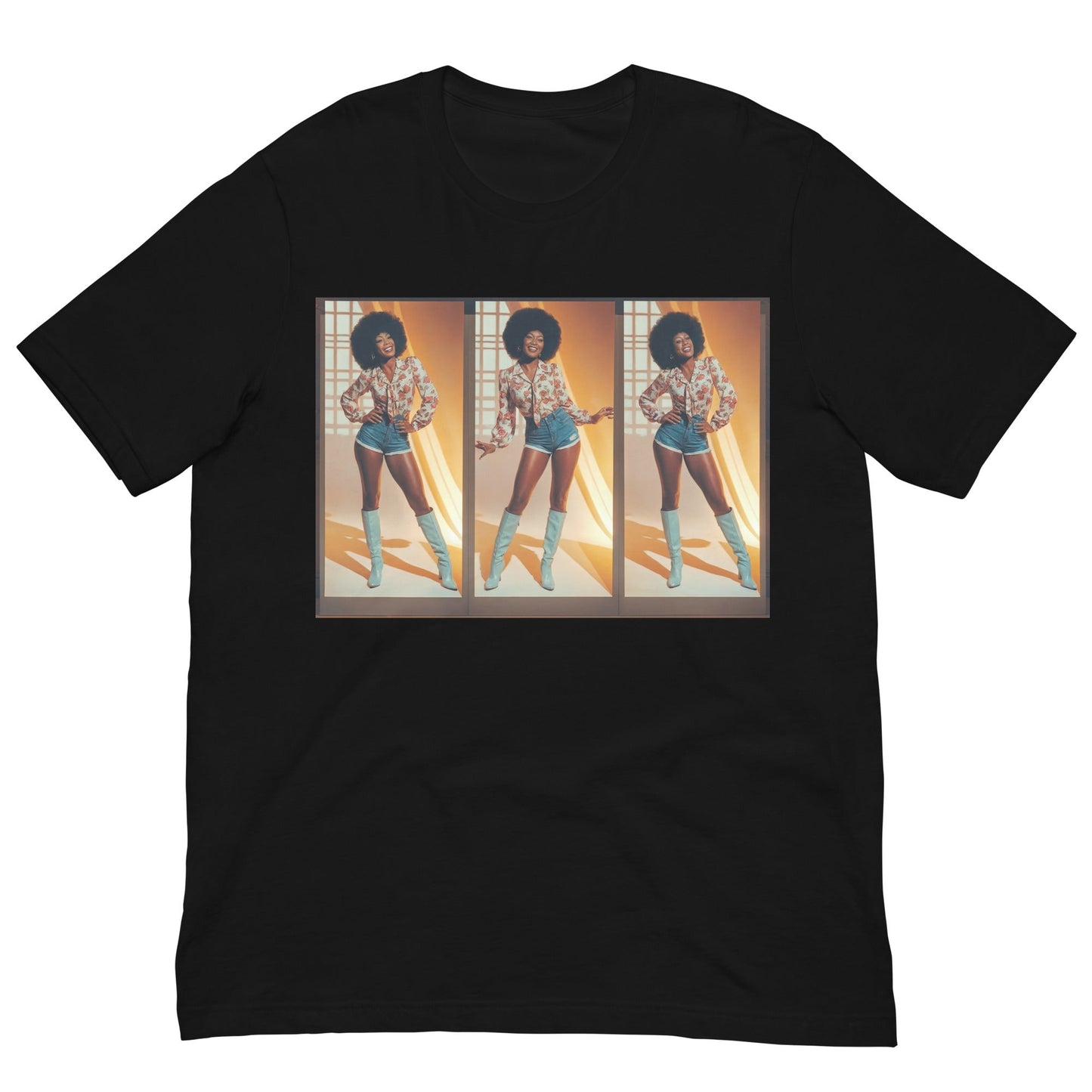 POSES 70's Black Woman T-Shirt - Bold Black Apparel