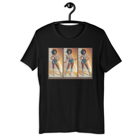POSES 70's Black Woman T-Shirt - Bold Black Apparel