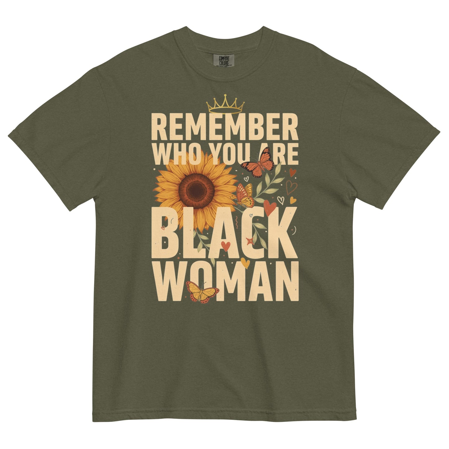 Remember Who You Are Black Woman Heavyweight T-Shirt - Bold Black Apparel