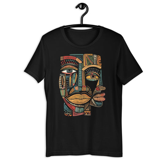 Abstract African Mask Cubism Art T-Shirt - Bold Black Apparel