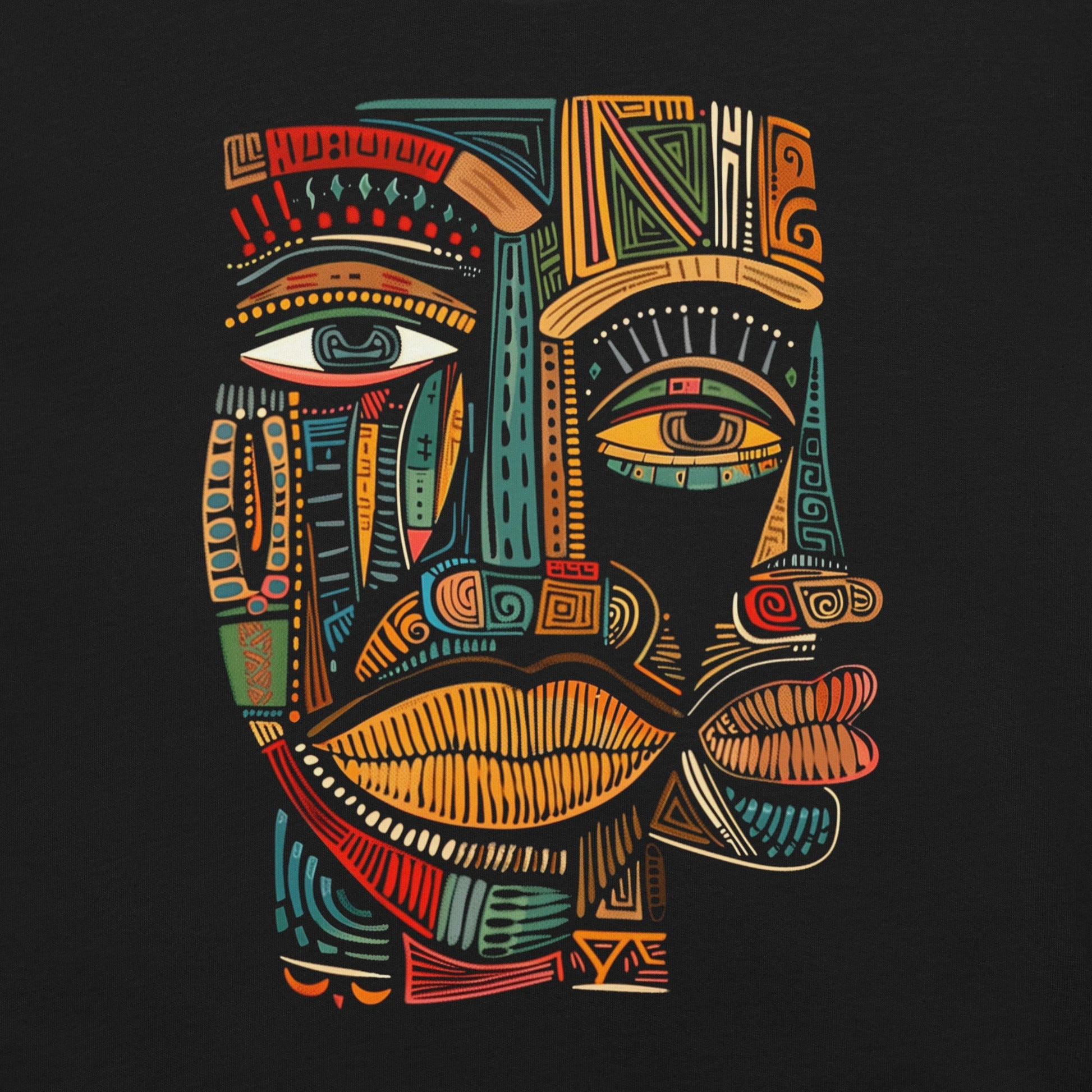 Abstract African Mask Cubism Art T-Shirt - Bold Black Apparel