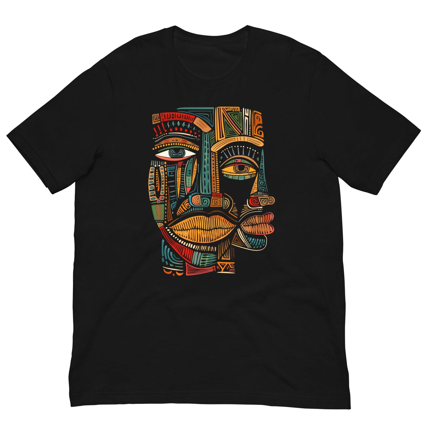 Abstract African Mask Cubism Art T-Shirt - Bold Black Apparel
