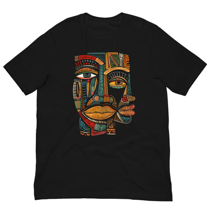 Abstract African Mask Cubism Art T-Shirt - Bold Black Apparel