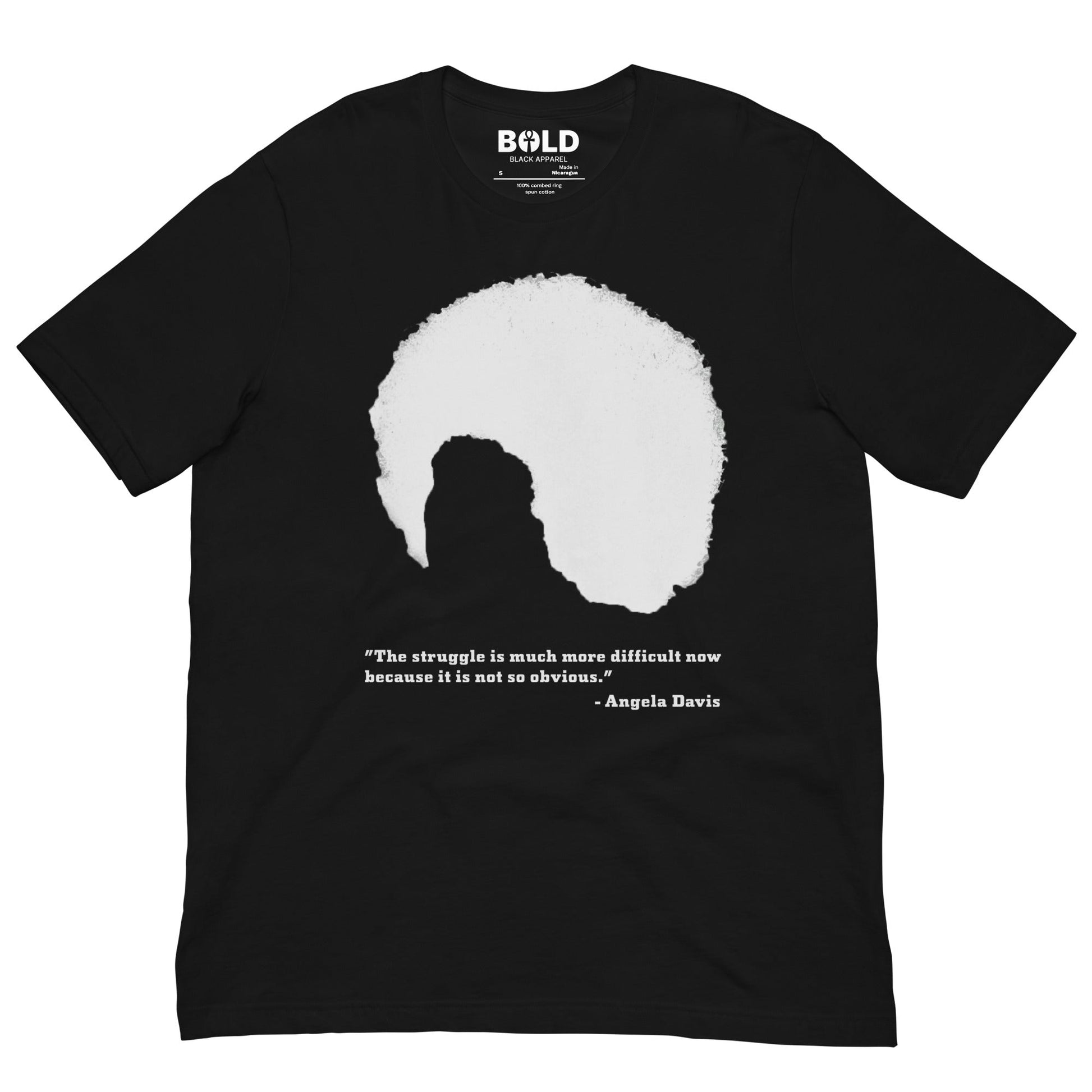 Angela Davis Afro & Quote Black T-Shirt - Bold Black Apparel