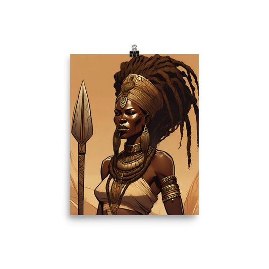 Black Ancient Queen Warrior 8x10 Poster - Bold Black Apparel