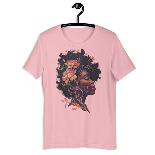 Black Flower Child Afro Ladies T-Shirt - Bold Black Apparel