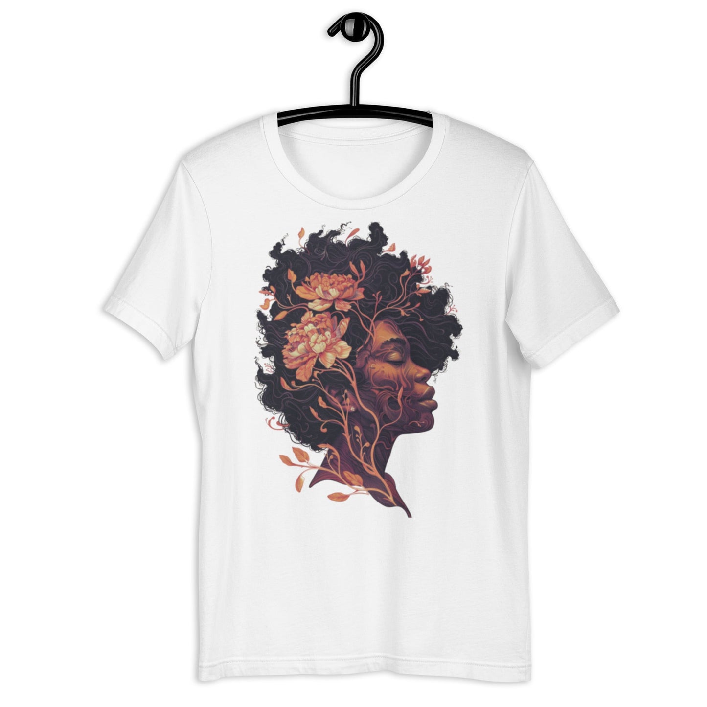 Black Flower Child Afro Ladies T-Shirt - Bold Black Apparel