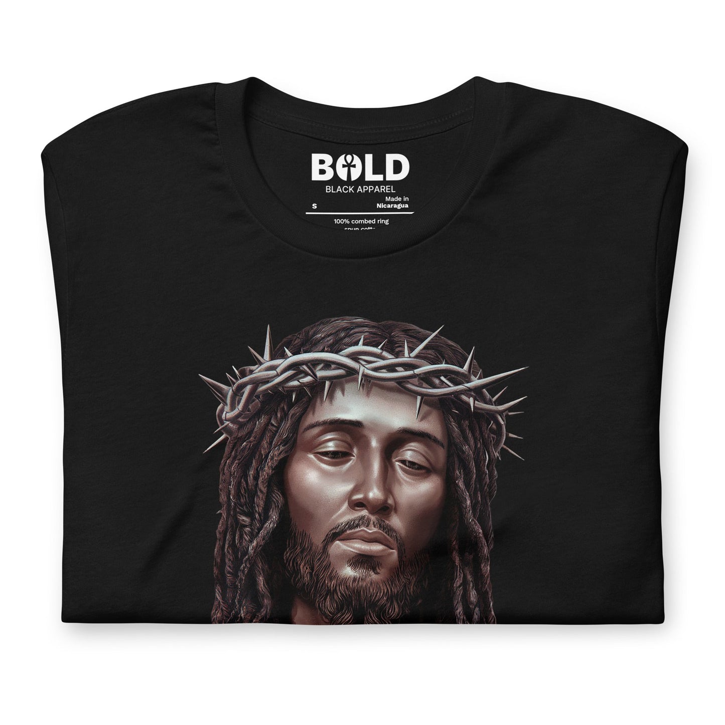 Black Jesus with Crown of Thorns T-Shirt - Bold Black Apparel