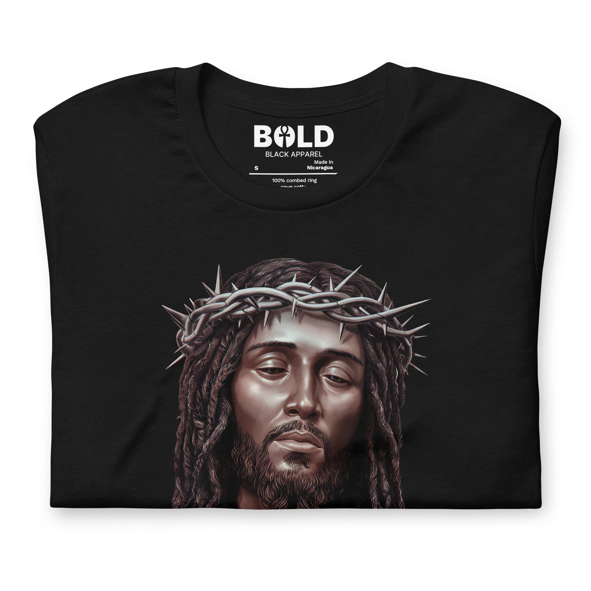 Black Jesus with Crown of Thorns T-Shirt - Bold Black Apparel