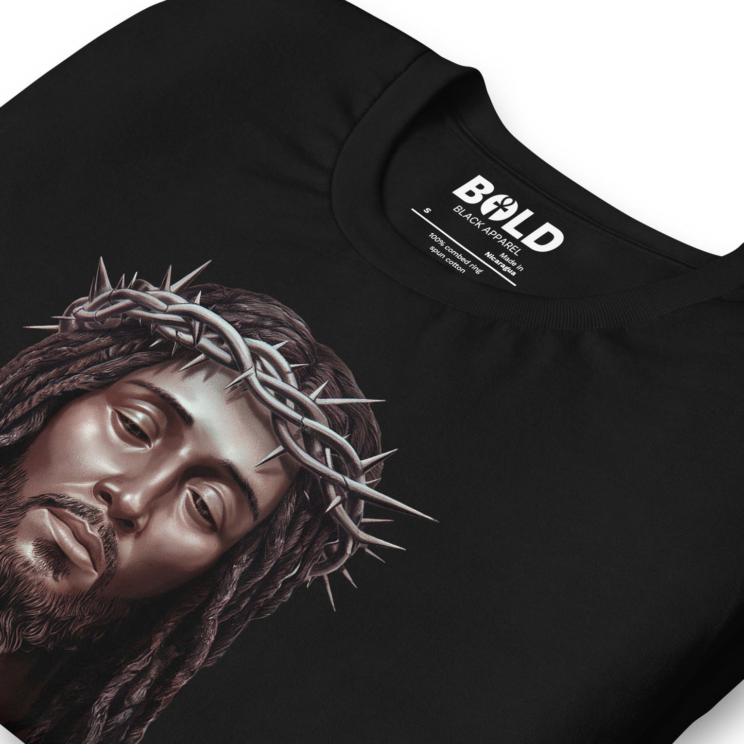 Black Jesus with Crown of Thorns T-Shirt - Bold Black Apparel