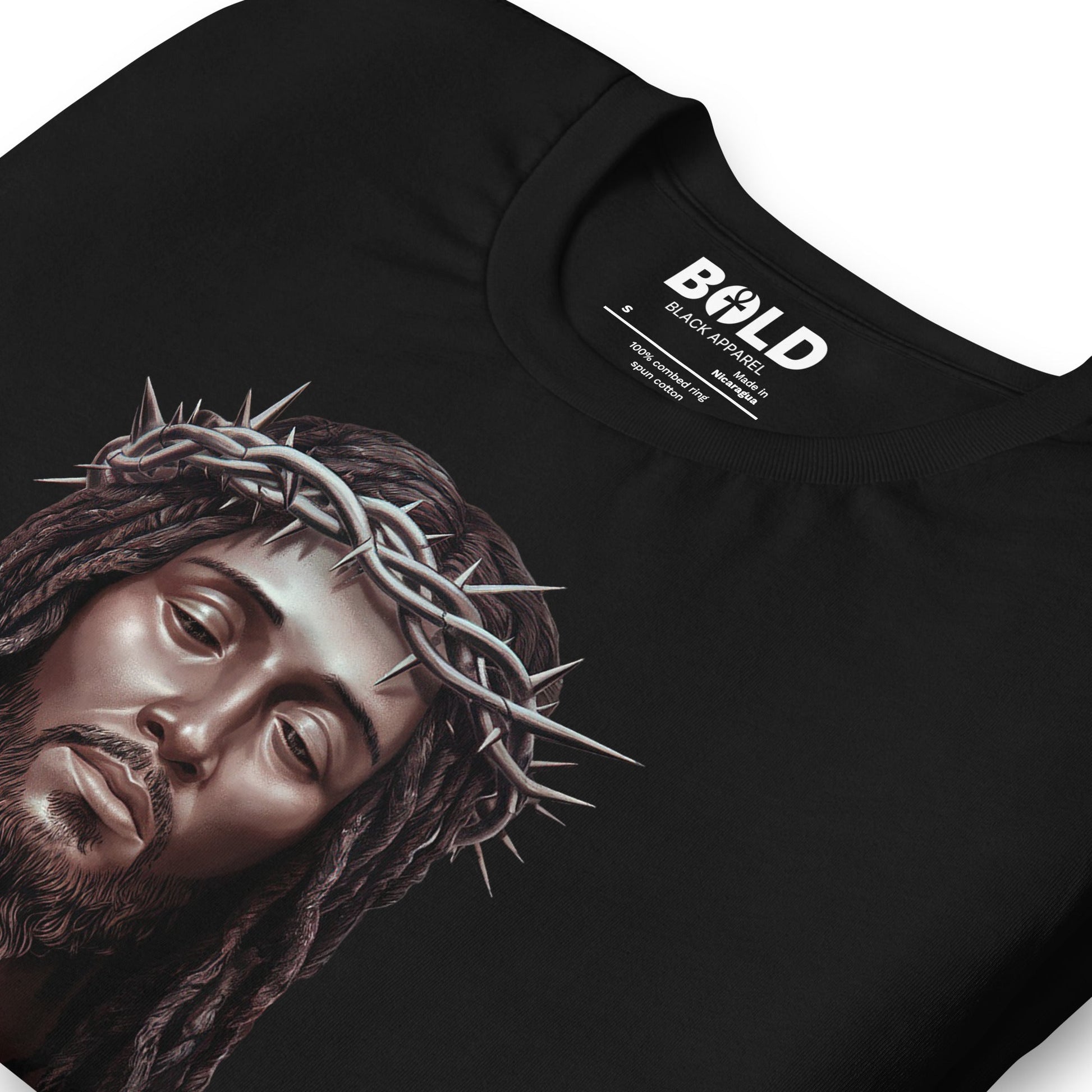Black Jesus with Crown of Thorns T-Shirt - Bold Black Apparel