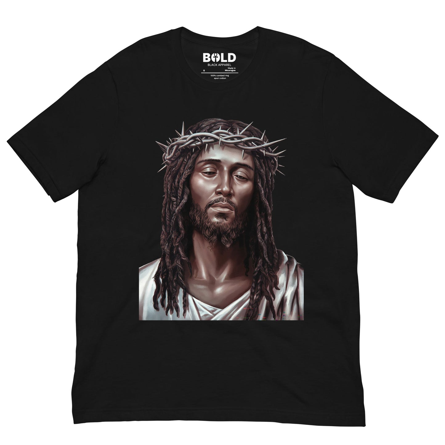 Black Jesus with Crown of Thorns T-Shirt - Bold Black Apparel