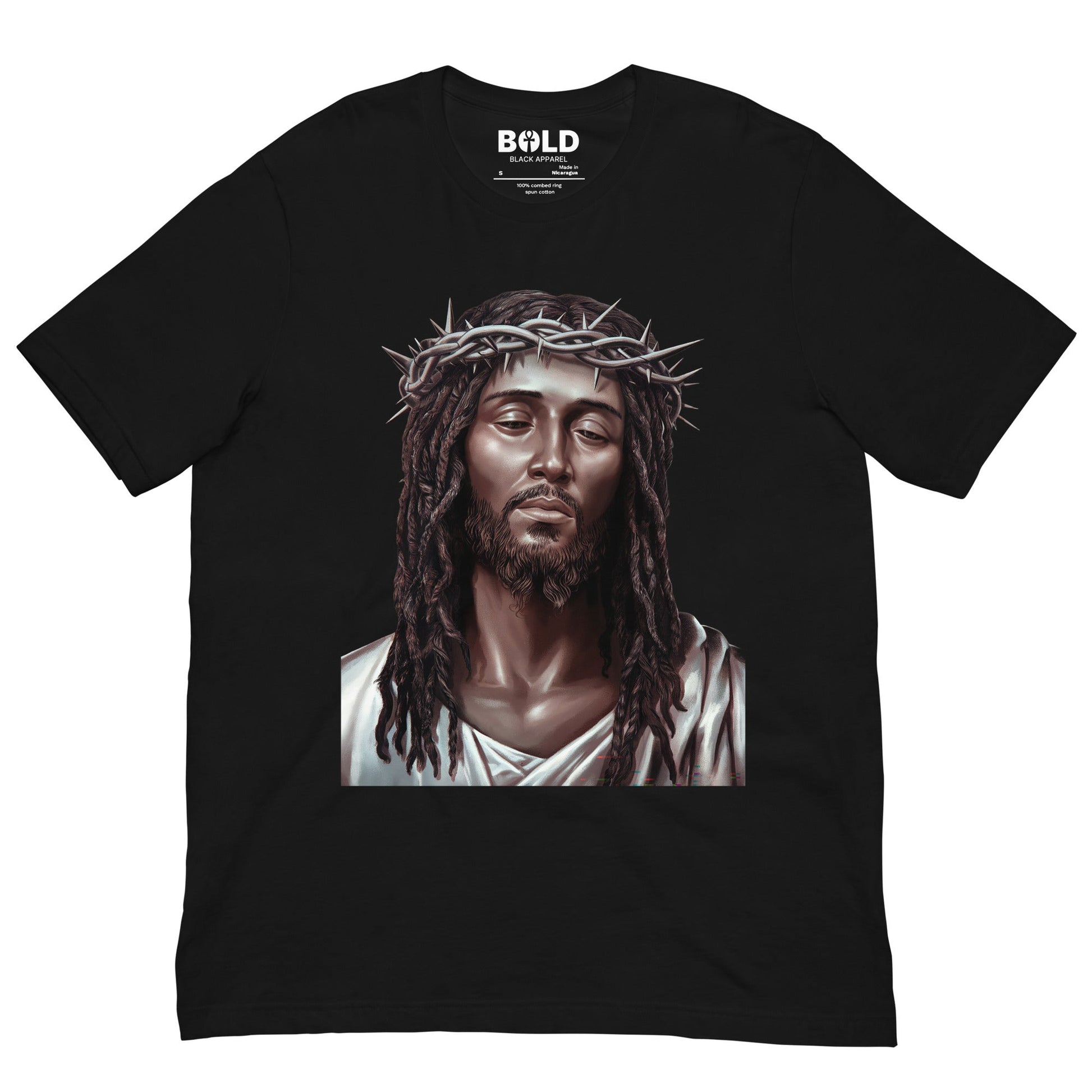 Black Jesus with Crown of Thorns T-Shirt - Bold Black Apparel