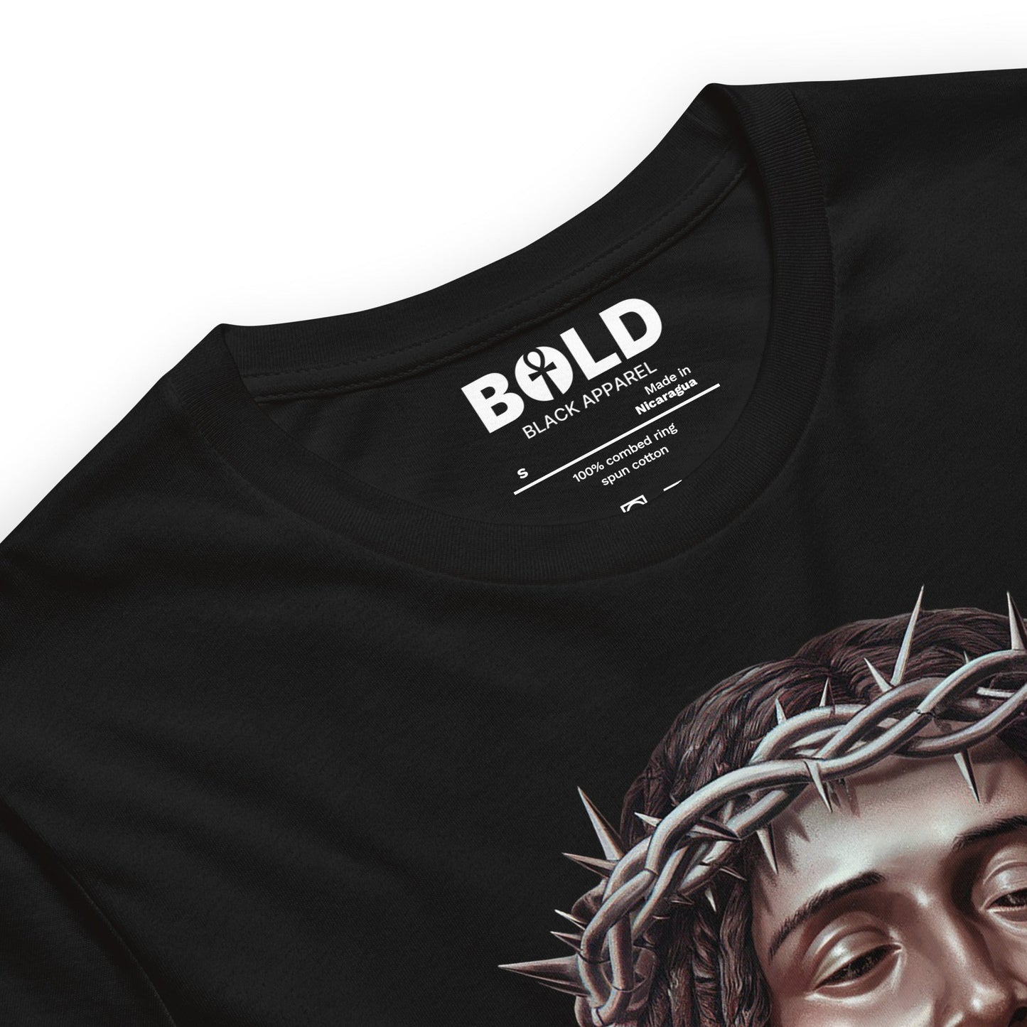 Black Jesus with Crown of Thorns T-Shirt - Bold Black Apparel
