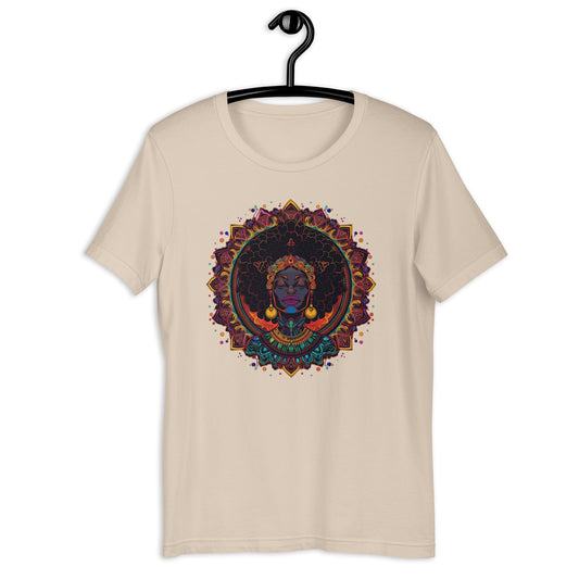 Black Woman Afro Mandala Yoga T-Shirt - Bold Black Apparel
