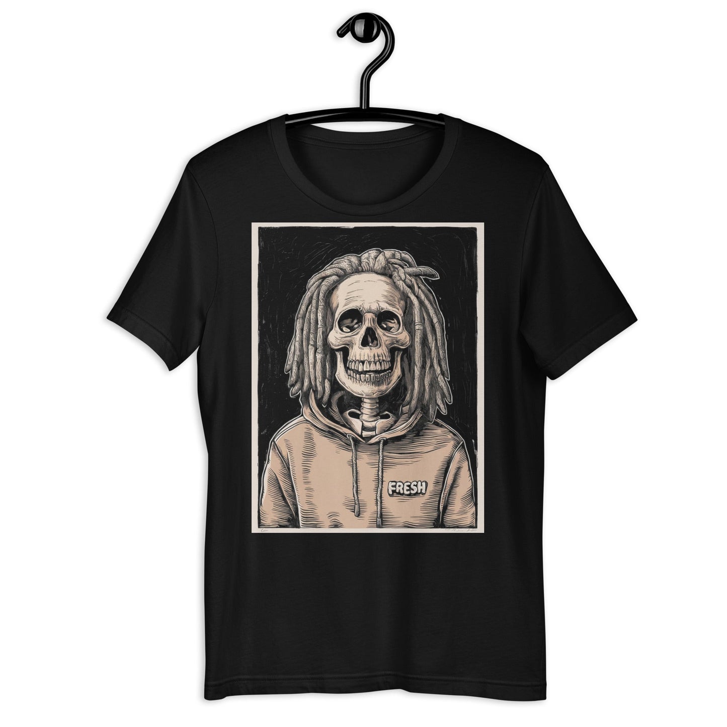 Fresh to Death Skeleton with Locs T-Shirt - Bold Black Apparel