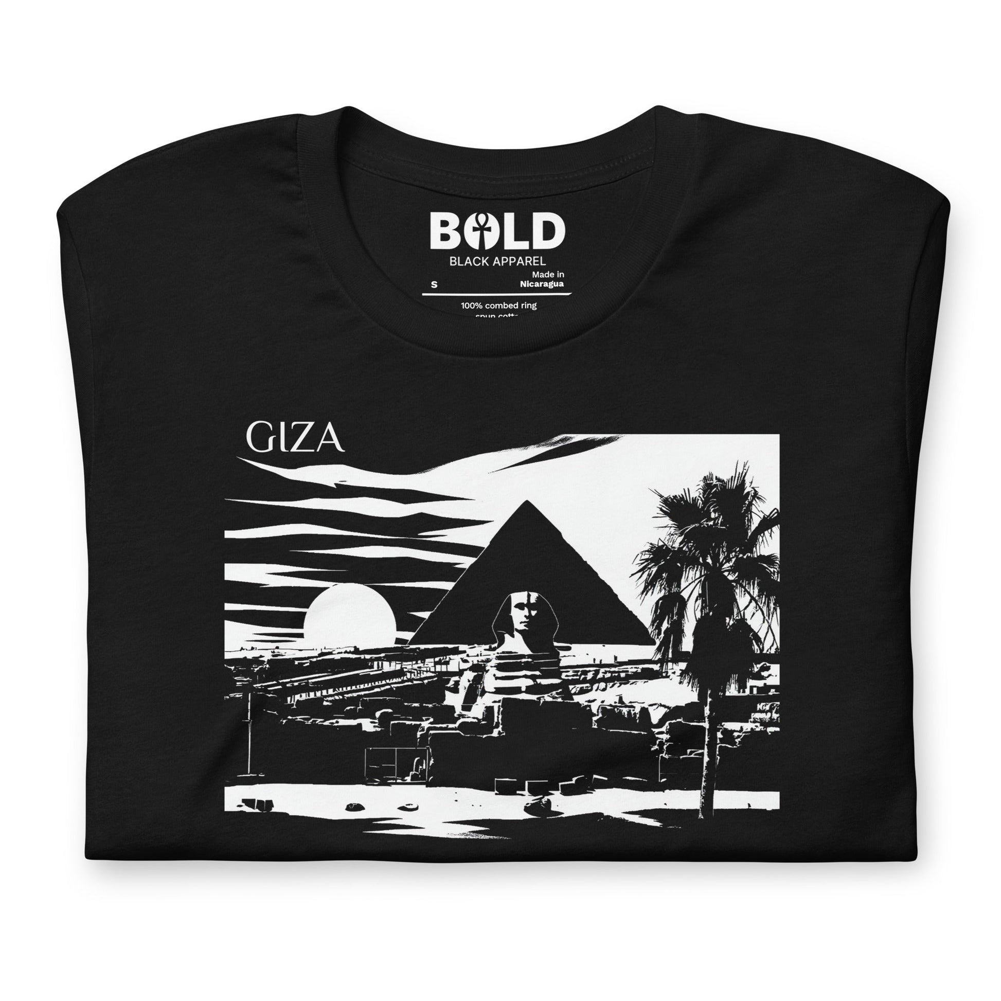 Giza Great Pyramid & Sphinx T-Shirt - Bold Black Apparel