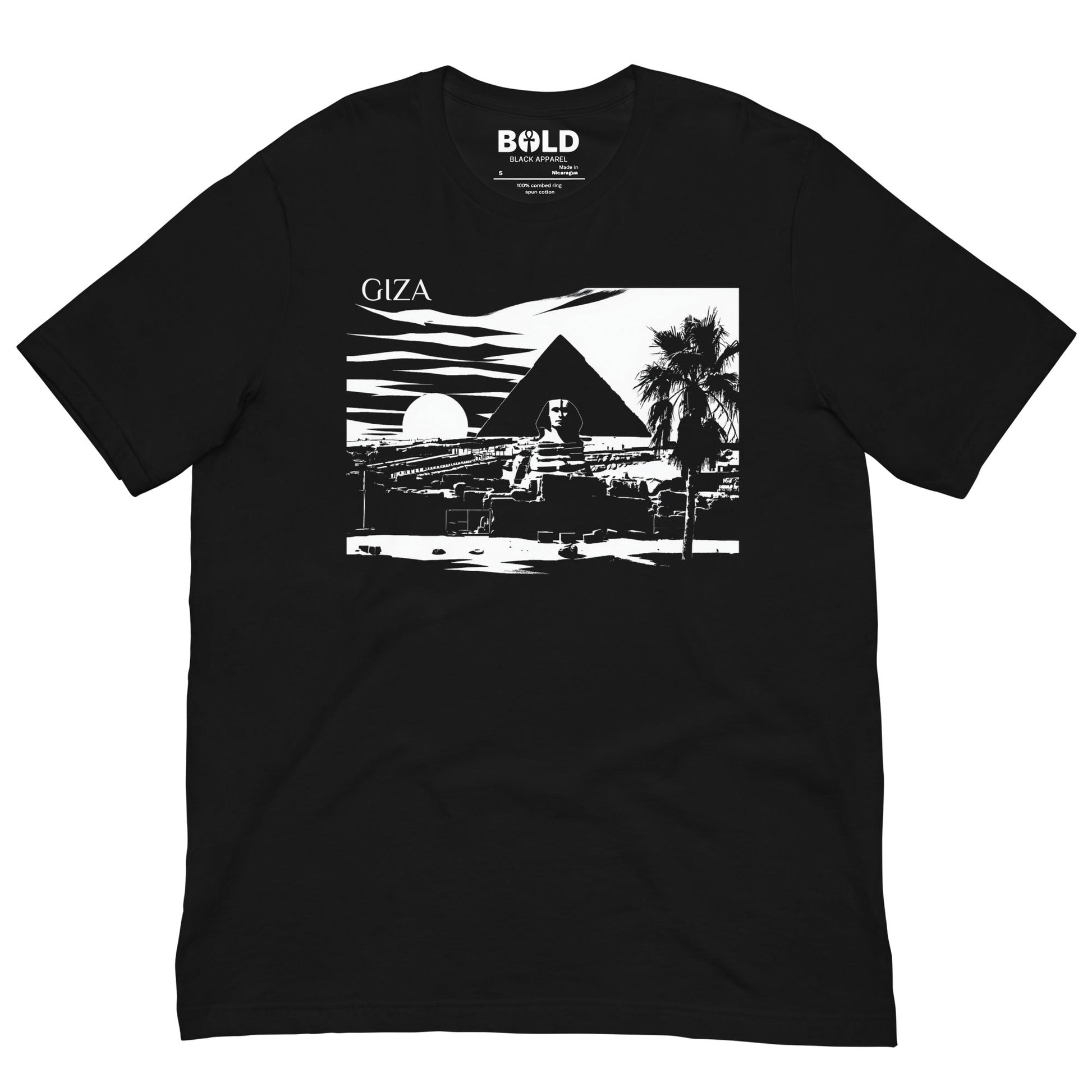 Giza Great Pyramid & Sphinx T-Shirt - Bold Black Apparel