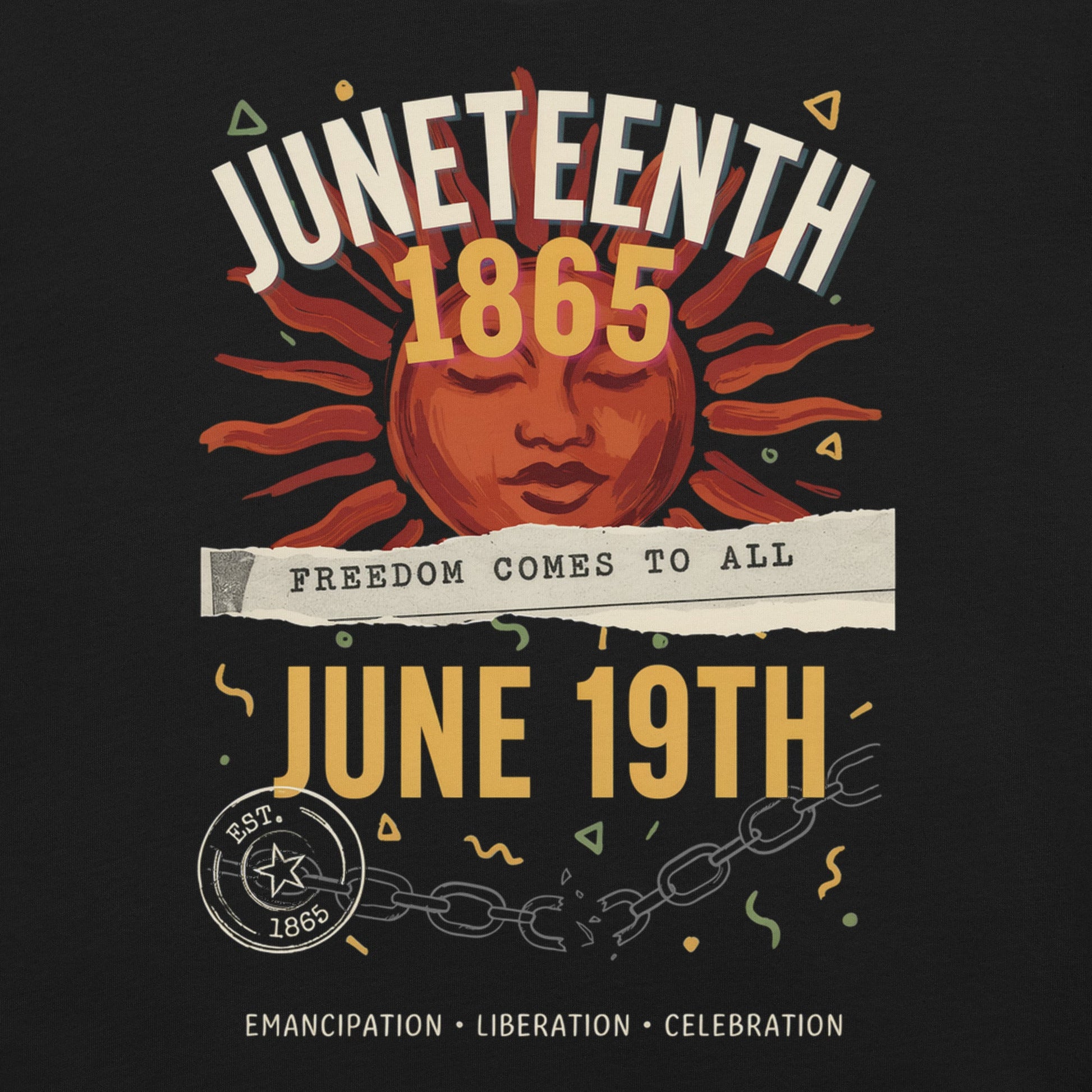 Juneteenth 1865 Freedom Collage T-Shirt - Bold Black Apparel