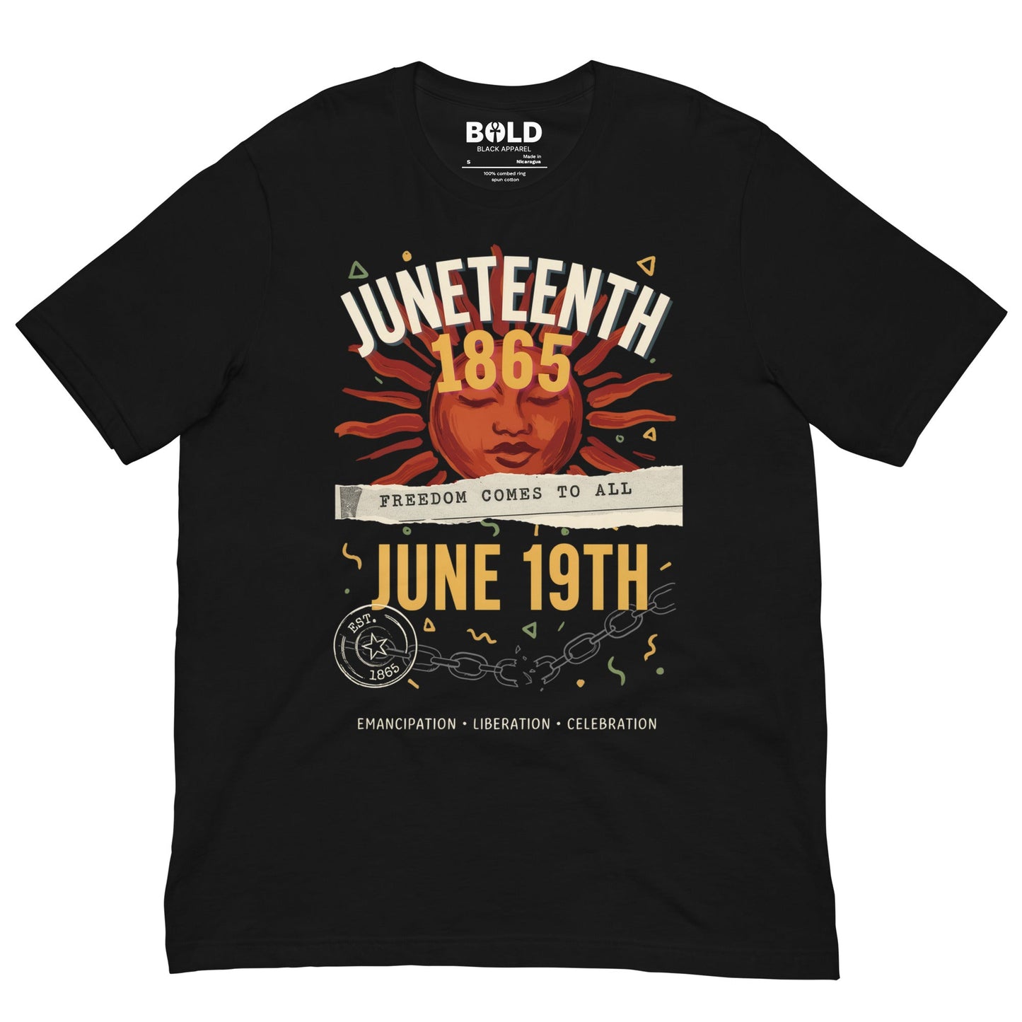 Juneteenth 1865 Freedom Collage T-Shirt - Bold Black Apparel