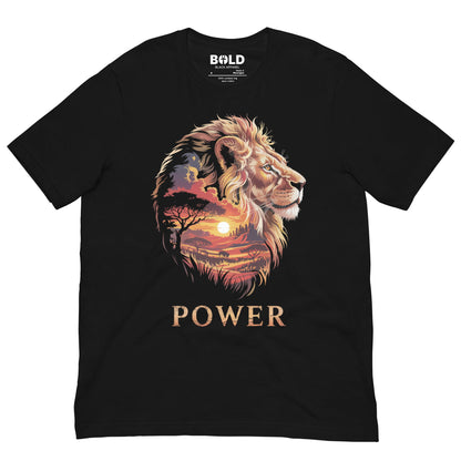 Lion African Landscape T-Shirt - Bold Black Apparel