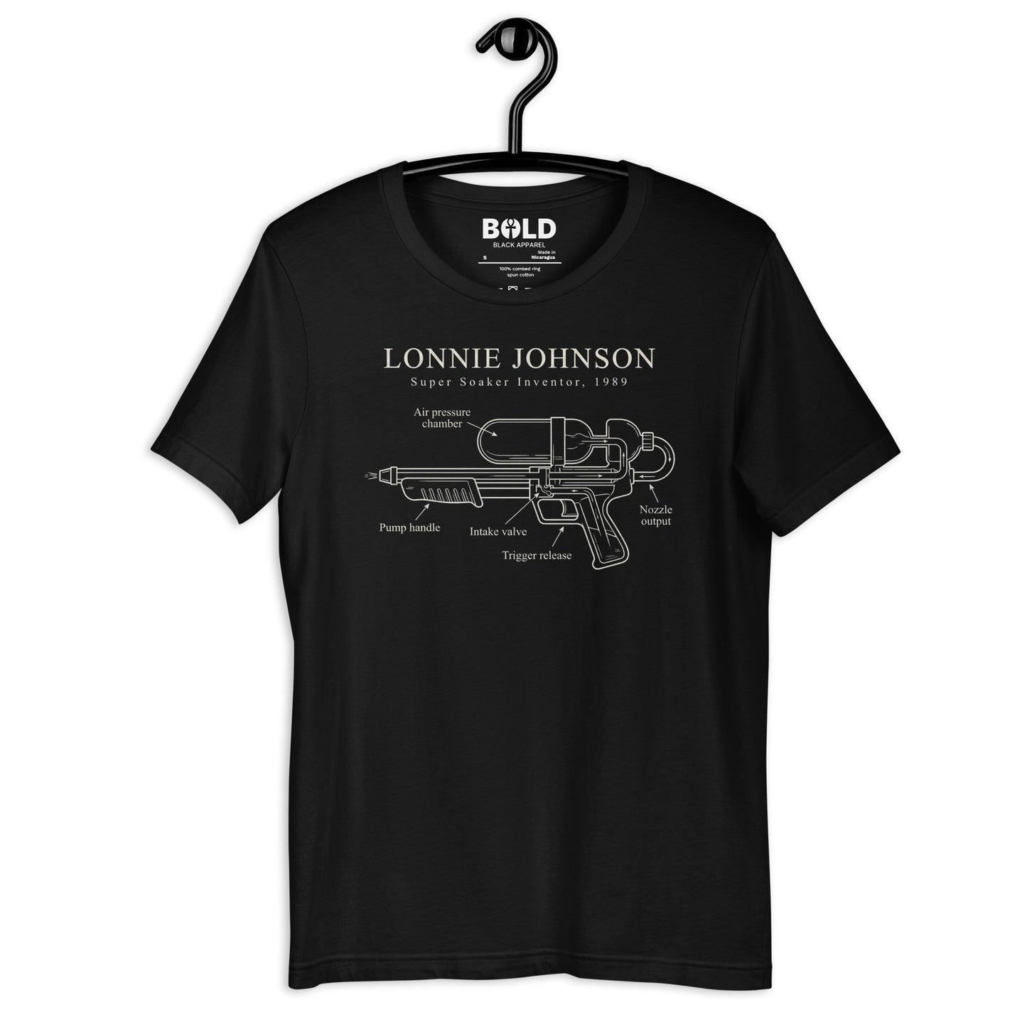 Lonnie Johnson Super Soaker T-Shirt - Bold Black Apparel