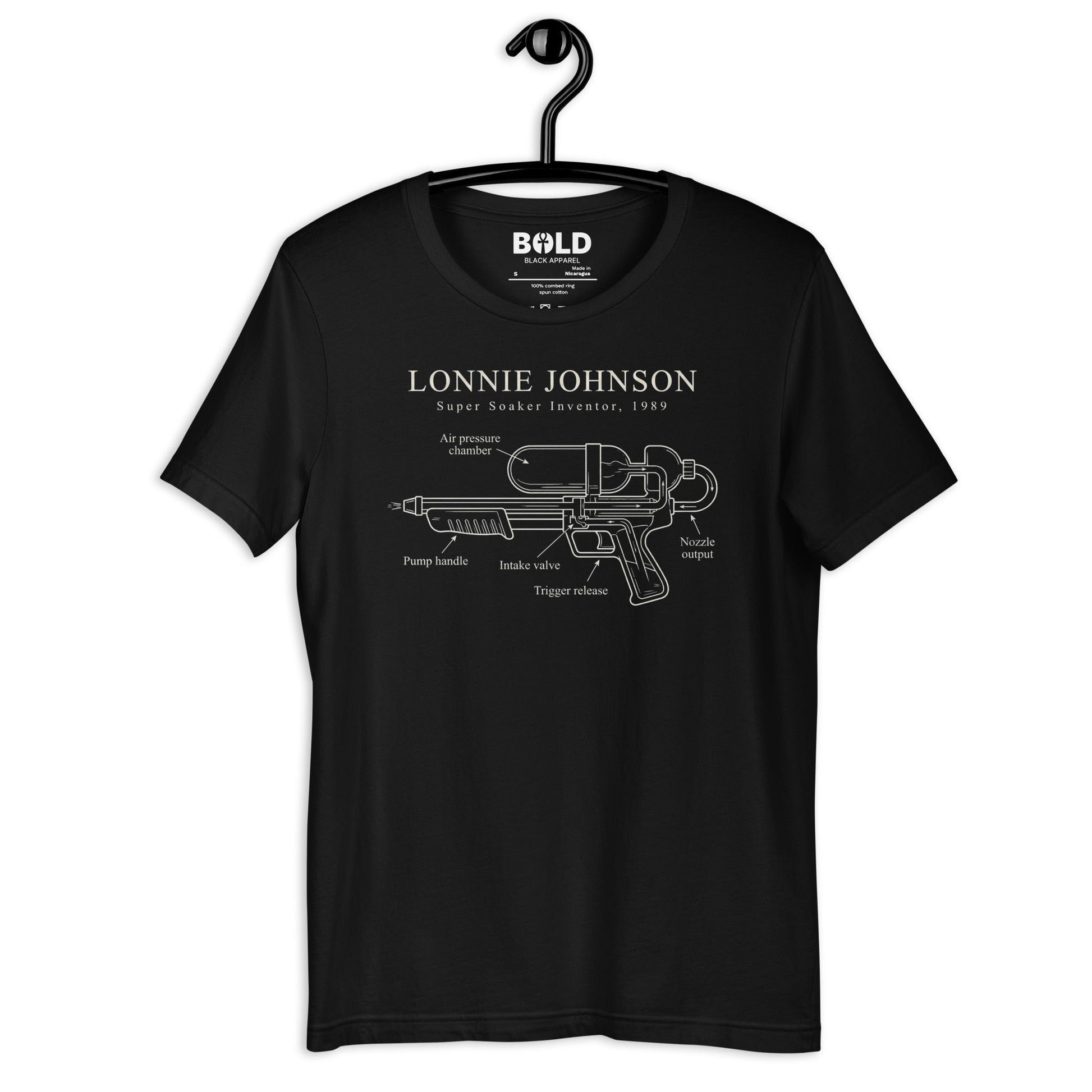 Lonnie Johnson Super Soaker T-Shirt - Bold Black Apparel