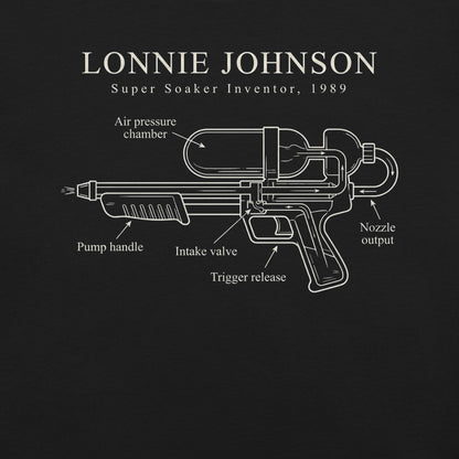 Lonnie Johnson Super Soaker T-Shirt - Bold Black Apparel