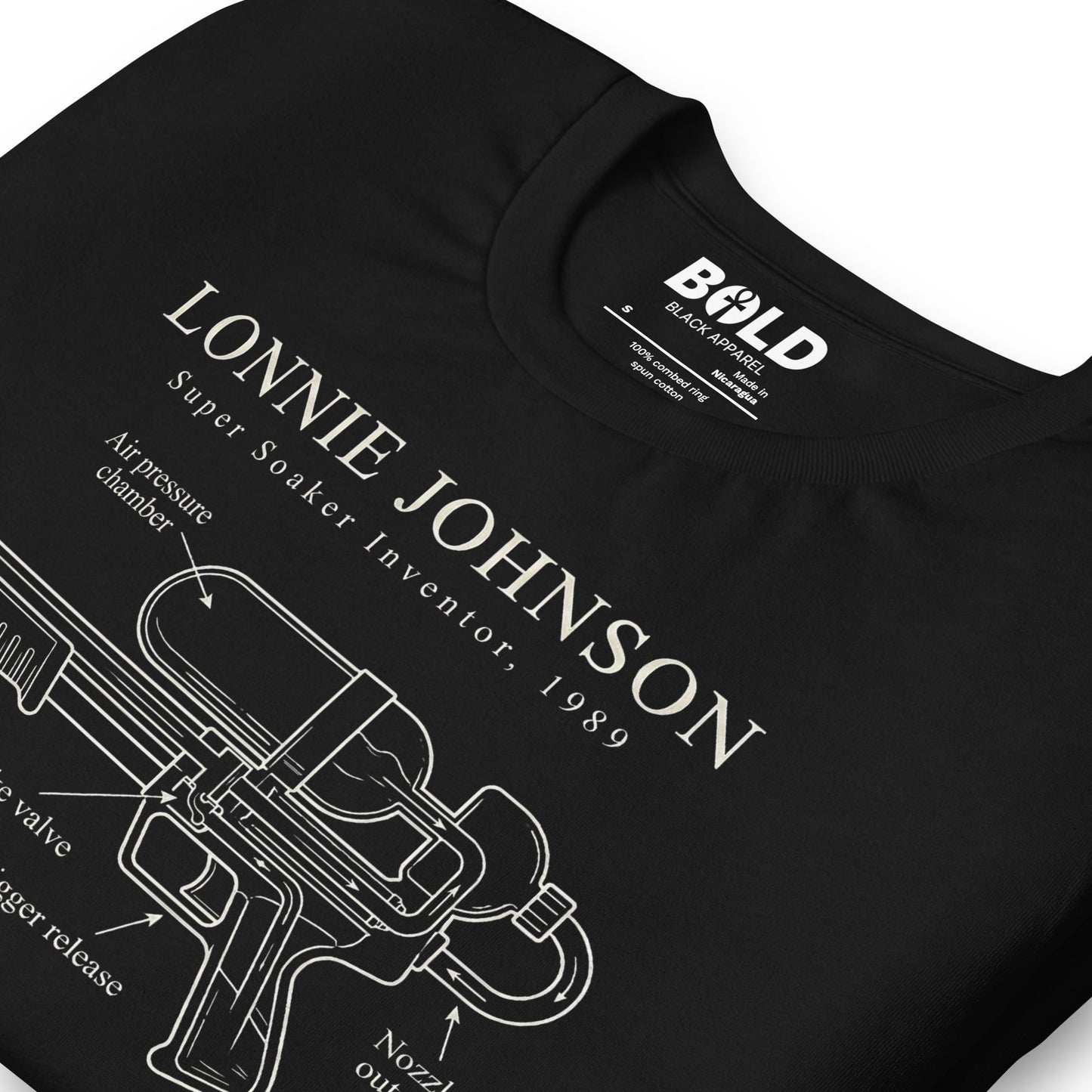 Lonnie Johnson Super Soaker T-Shirt - Bold Black Apparel