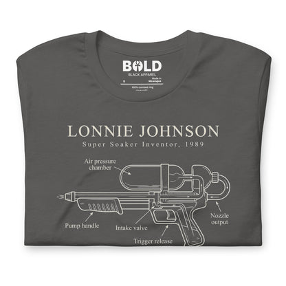 Lonnie Johnson Super Soaker T-Shirt - Bold Black Apparel