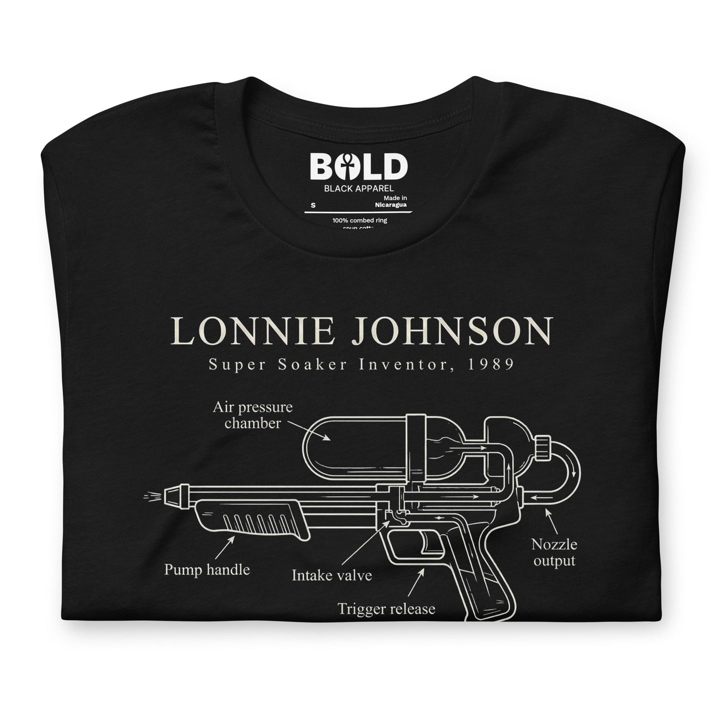 Lonnie Johnson Super Soaker T-Shirt - Bold Black Apparel