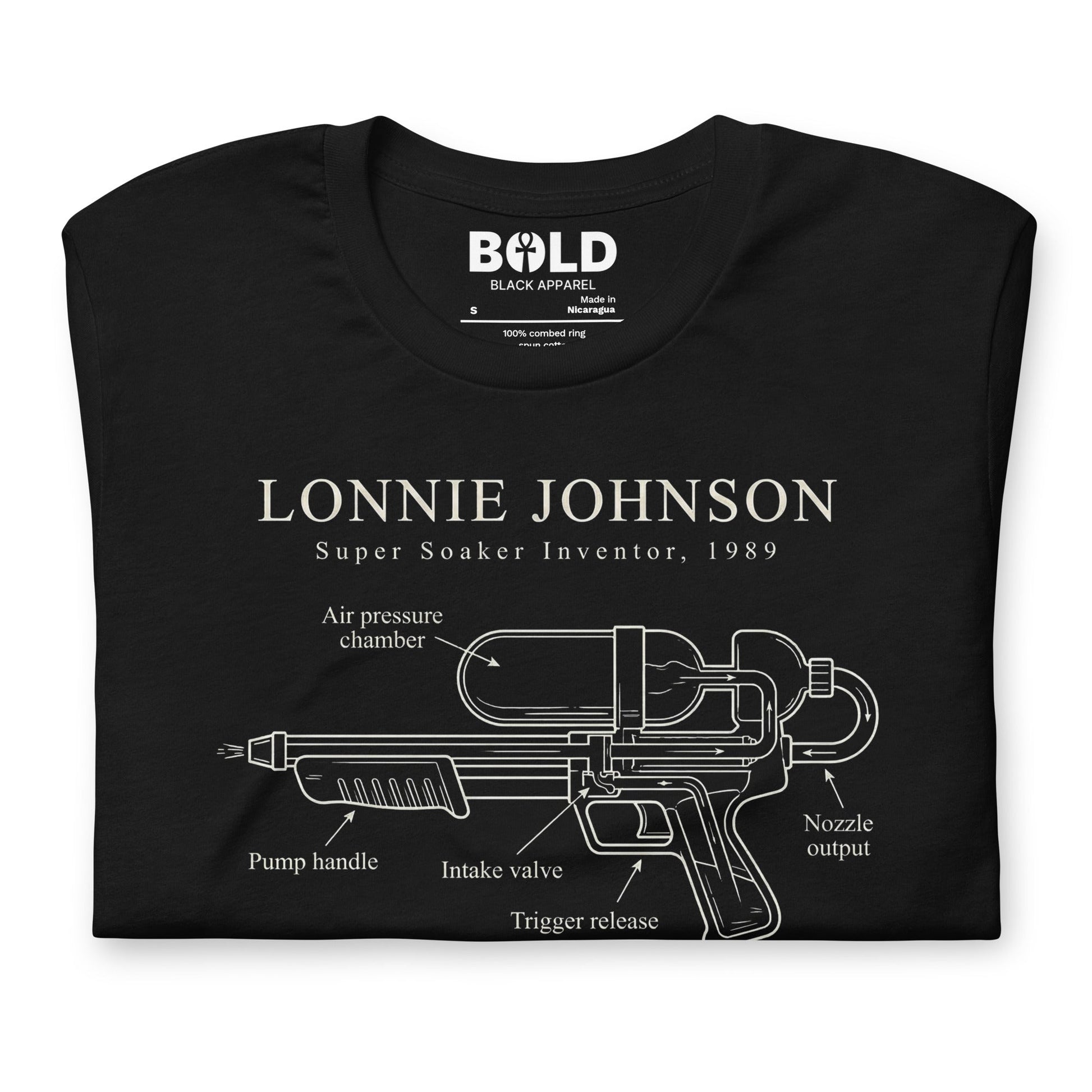 Lonnie Johnson Super Soaker T-Shirt - Bold Black Apparel
