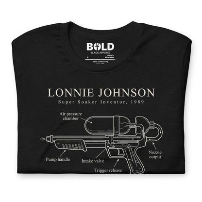 Lonnie Johnson Super Soaker T-Shirt - Bold Black Apparel