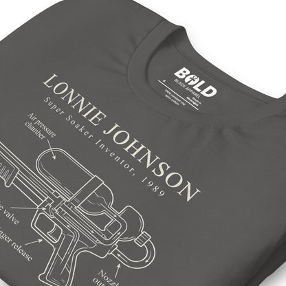 Lonnie Johnson Super Soaker T-Shirt - Bold Black Apparel