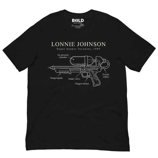 Lonnie Johnson Super Soaker T-Shirt - Bold Black Apparel