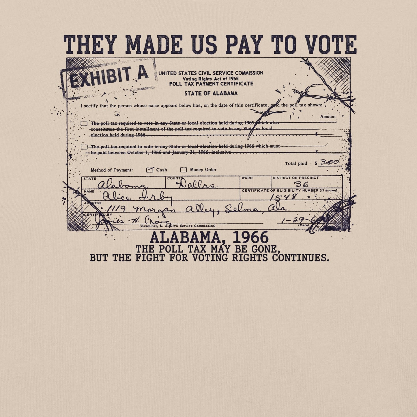 Poll Tax Voting Rights T-Shirt - Bold Black Apparel