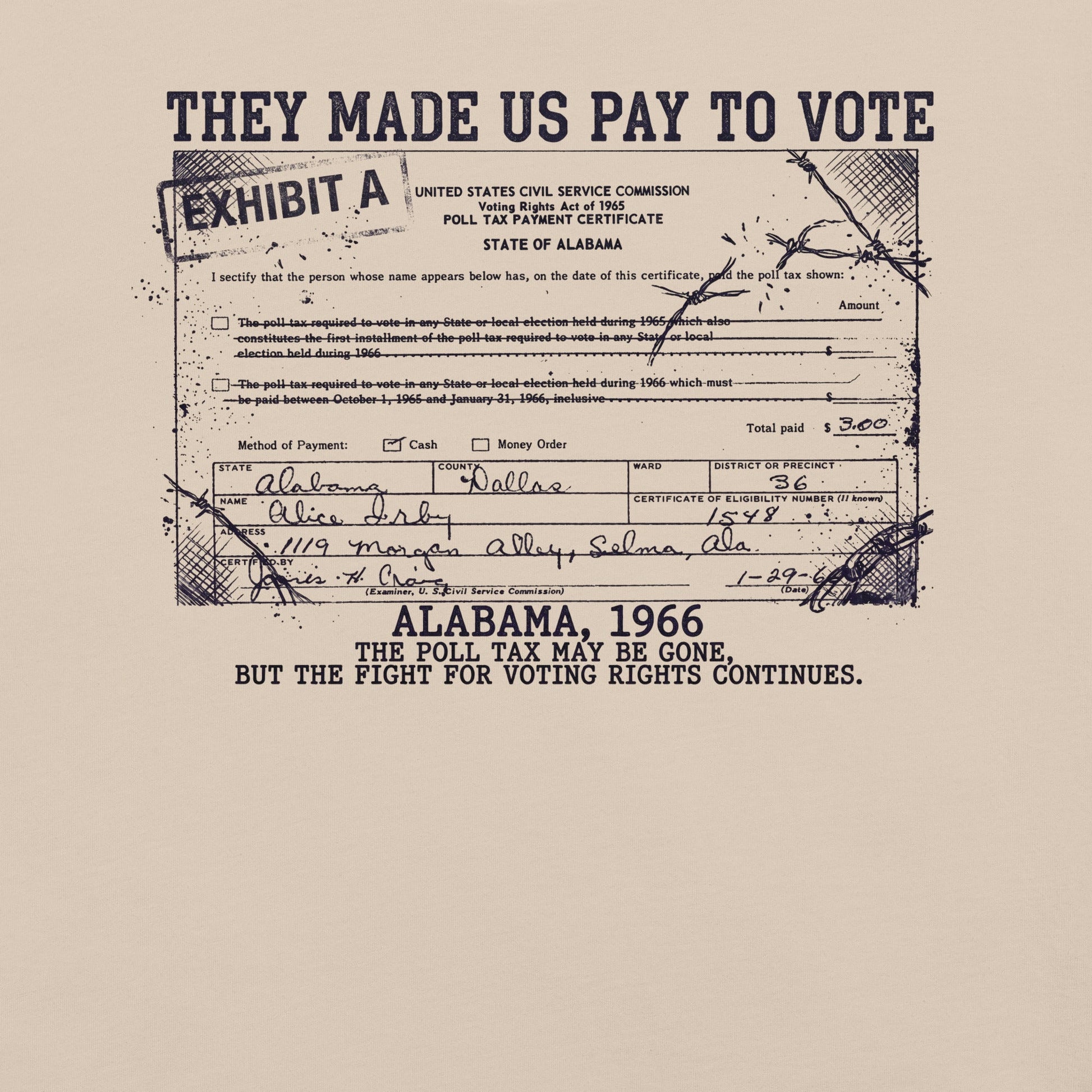 Poll Tax Voting Rights T-Shirt - Bold Black Apparel