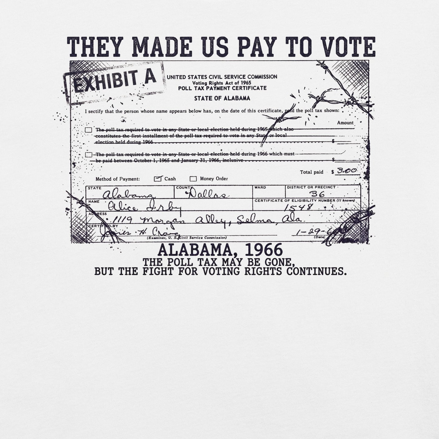 Poll Tax Voting Rights T-Shirt - Bold Black Apparel