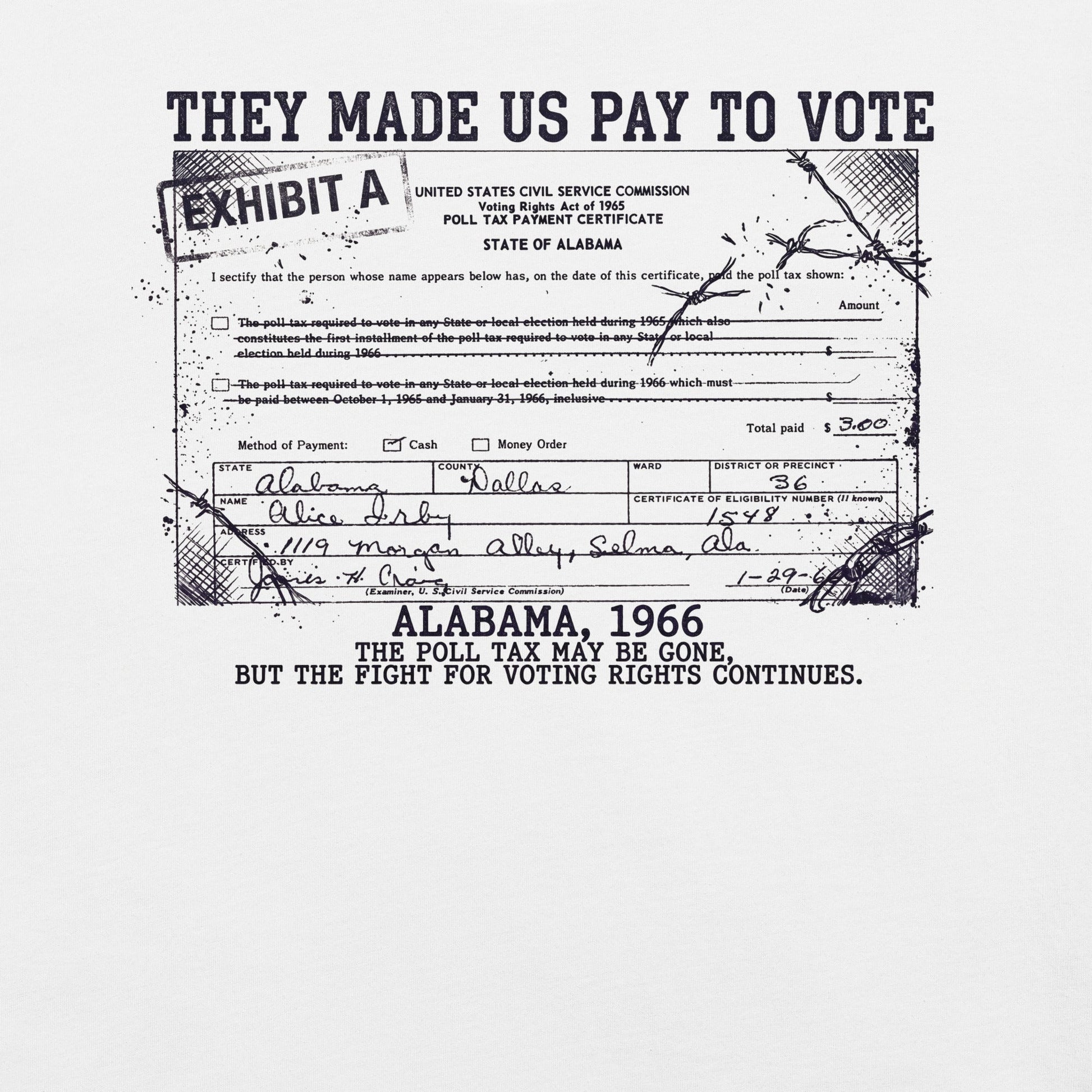 Poll Tax Voting Rights T-Shirt - Bold Black Apparel