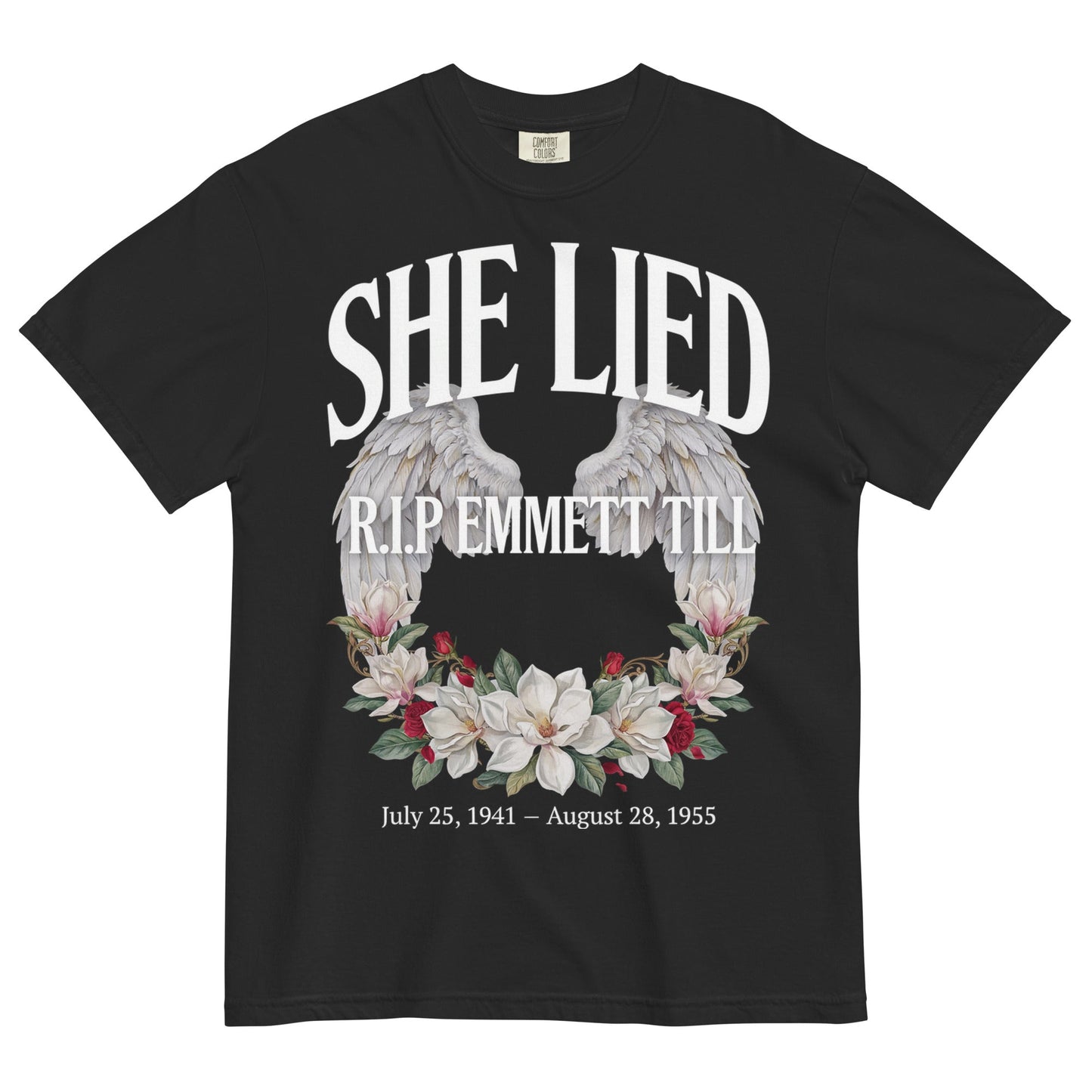 She Lied R.I.P. Emmett Till Memorial Heavyweight T-Shirt - Bold Black Apparel